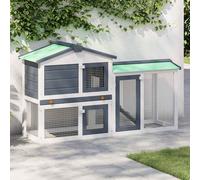 Rabbit Hutch White Grey Solid Fir Wood 145x45x84cm 2-Tier Outdoor Run Lockable