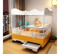 Rabbit Hutch with Double-Layer Design, Heightened Baffle, Skylight, Easy Clean and Install, Large Rabbit Cage with Two Doors