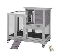 Rabbit Hutch with Living Space Rabbit Cage Indoor Bunny Hutch with Run Outdoor Rabbit House with Two Deeper No Leak Trays - 4 Casters Include