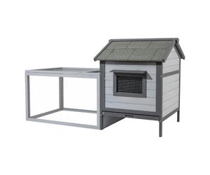 Rabbit Hutch with Open Enclosure made of Pale Grey painted Wood 146x75x83cm & Slide-Out Tray