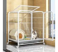 Rabbit Hutch with Wheels - Two Story Bunny Cage, Indoor Outdoor Guinea Pig Cage, Deep No Leak Tray, Easy-Move Pet Habitat