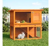 Rabbit Hutch, Wooden Guinea Pig Hutch with Opening Roof & 2 Doors, Green
