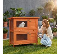 Rabbit Hutch, Wooden Guinea Pig Hutch with Opening Roof & 2 Doors, Green
