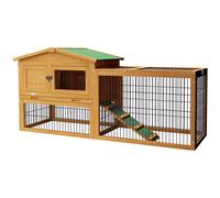 Rabbit Hutch Wooden Outdoor Bunny Cage Run Ramp Water Resistant Yellow