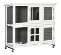 Rabbit Hutch Wooden Small Animal House Wheels Removable Tray Grey