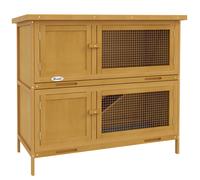 Pawhut Double Decker Rabbit Hutch Bunny Cage Pet House Outdoor W/ Tray In Yellow Yellow