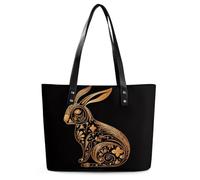 Rabbit Icon Leather Tote Bag for Women Work Shoulder Purses with Zipper Waterproof Large Computer Shoulder Bag Fashion Ladies Shoulder Handbag Reusable Shopping Bags