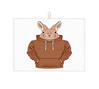 Rabbit in A Brown Sweatshirt Or Hoodie Artistic Drip Catcher Drying Mats Micorfiber Ultra Absorbent Large 18 X 24 Inch