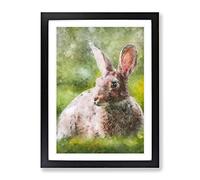 Rabbit In A Green Field Painting Modern Framed Print | A4 Black Framed Wall Art | Ready to Hang | Modern Animal Picture | Living Room Bedroom Lounge Office
