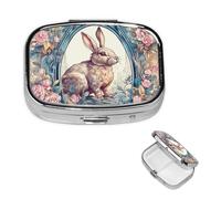 Rabbit in Frame Pill Box with Mirror, 2 Compartment Small Pill Case for Purse Or Pocket Mini Metal Pill Holder Travel Weekly Medicine Tablet Vitamin Holder Organizer Travel Gifts