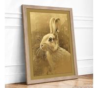 Rabbit in Profile Boho Framed Wall Art Print A1 (84.1×59.4cm) Oak, Wall Decor for Living Room, Bedroom, Office & Home, Ready to Hang, Art Gift