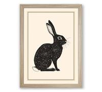 Rabbit in Silence Minimalist Framed Wall Art Print A1 (84.1×59.4cm) Oak, Wall Decor for Living Room, Bedroom, Office & Home, Ready to Hang, Art Gift