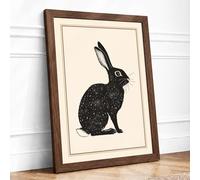 Rabbit in Silence Minimalist Framed Wall Art Print A2 (59.4×42cm) Walnut, Wall Decor for Living Room, Bedroom, Office & Home, Ready to Hang, Art Gift
