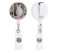 Rabbit in The Cage Badge Reel, Rotatable & Retractable Name Badge Holder Reel with Metal Clip, Nylon Cord ID Holder for Teacher, Nurse, Office Worker