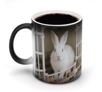 Rabbit in The Cage Heat Sensitive Color Changing Coffee Mugs 11 Oz Large Ceramic Cup with Handle Personalized Magic Cups Temperature Changing Mug Novelty for Xmas Funny Gifts