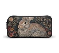 Rabbit in The Flowers Pencil Case Large Capacity Storage Bags Makeup Stationery Portable Organiser