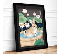 Rabbit in the Garden Japandi Framed Wall Art Print A2 (59.4×42cm) Black, Wall Decor for Living Room, Bedroom, Office & Home, Ready to Hang, Art Gift