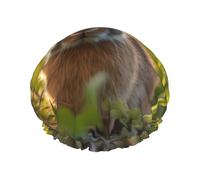 Rabbit in the grass Double layer women's shower cap, reusable, large size design suitable for all hair lengths, suitable for girls, spa and home salon use.