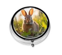 Rabbit in The Grass Mini Round Pill Box, can be Put into Wallet, Pocket, Light and Convenient, 3 Compartment Pill Box, Portable Pill Box,