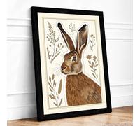 Rabbit in the Meadow Botanical Framed Wall Art Print A2 (59.4×42cm) Black, Wall Decor for Living Room, Bedroom, Office & Home, Ready to Hang, Art Gift