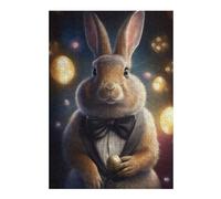 Rabbit in Tuxedo Holding Gold Egg Jigsaw Puzzle for Adults, 300 Piece | Piece-by-piece progress - a simple way to organise the image at your own pace.