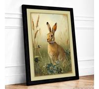 Rabbit in Wild Meadow Botanical Framed Wall Art Print A2 (59.4×42cm) Black, Wall Decor for Living Room, Bedroom, Office & Home, Ready to Hang, Art Gift