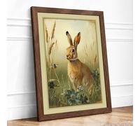 Rabbit in Wild Meadow Botanical Framed Wall Art Print A3 (42×29.7cm) Walnut, Wall Decor for Living Room, Bedroom, Office & Home, Ready to Hang, Art Gift