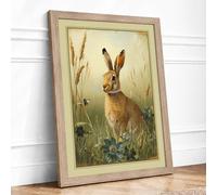 Rabbit in Wild Meadow Botanical Framed Wall Art Print A4 (29.7×21cm) Oak, Wall Decor for Living Room, Bedroom, Office & Home, Ready to Hang, Art Gift