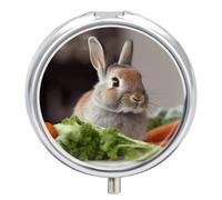 Rabbit is Eating Vegetables Small Pill Box 3 Grids Travel Pill Case Portable Daily Pill Organizer with Anti-Mixing Design Easy to Retrieve Meds for Medication, Vitamin, Supplements