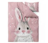 Rabbit Kid Duvet Cover Single - Girl Bunny Bedding Set of 2 - Reversible Printed Quilt Cover and 1 Pillowcase - 110gsm Soft Brushed Microfiber Bed Set with Zipper Closure