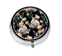 Rabbit Lavender Small Pill Box 3 Compartment Portable Pill Box for Purse Pocket Chick Eggs Mini Medicine Organiser for Daily Vitamin Fish Oil Storage