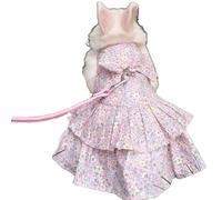 Rabbit Leash and Harness Set Adjustable Bunny Dress Clothes Outfit for Small Pet Ferret Guinea Pig Squirrel Hamster (Pink,S)