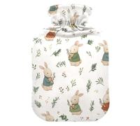 Rabbit Leave Pattern Hot Water Bottle with Velvet Cover Hot Water Bag for Pain Relief 2L, Neck Cramps Shoulders Pain Relief, Hot Cold Pack