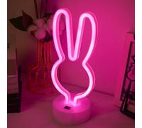 Rabbit Lights Neon Signs, Creative Bunny Neon Lights with Base Battery/USB Operated Rabbit Stuff for Room Party Wedding Birthday Festival Decorations Spring Decor - Pink