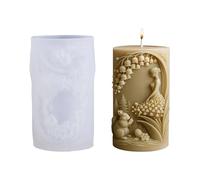 Rabbit Lily of The Valley Candle Mould,1Pc Flower Pillar Candle Silicone Mold,Easter Bunny Cylinder Epoxy Resin Casting Mould for Candle Making Handmade Soap Gift Craft Easter Home Decor