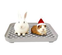 Rabbit Litter Box, Bunny Potty Trainer Tray Guinea Pig Litter Box with Grid, Small Animal Toilet for Bunny Guinea Pigs Ferret Chinchilla Cats (Grey)