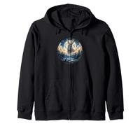 Rabbit Looking at the Moon Cute Night Animal Zip Hoodie