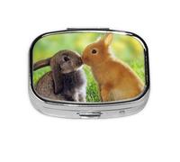 Rabbit Love Printed,Meta Pill Box 2 Compartment Medicine Case,Portable Organizer,Rectangle Meta Portable Organizer Pill Box 2519 Compartment Medicine Case