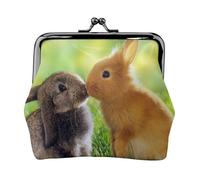 Rabbit Love Printed, PU Leather Coin Purse, Small Wallets, Change Pouch with Kiss Lock Clasp Buckle, Change Purse