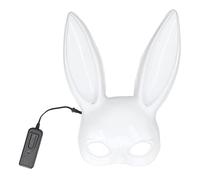 Rabbit Masquerade Mask Cute Plastic White Glowing Half Face Rabbit Mask with EL Cold Light for Night Club Halloween Parties Festivals (with Transparent Blue Light)