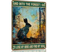 Rabbit Metal Sign And Into The Forest I Go to Lose My Mind and Find My Soul Hiking Girl Retro Metal Tin Sign Vintage Sign for Home Coffee Wall Decor 8x12 Inch
