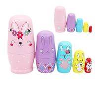 Rabbit Nesting Dolls - Russian Stacking Toys, Wood-Based Educational Plaything for Learning, Cartoon Home Ornament, Painted-Craft Gear with Multiple Layers, Hand-Carved Playset for Skill Development