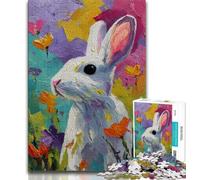 Rabbit Oil Painting Puzzles for Adults Teens 1000 Pieces,Stress Reliever Staycation Kill Time with Matching Poster And Trivia Sheet 38x26cm