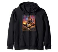 Rabbit on Bald Eagle American Flag Glasses USA Bunny Zip Hoodie