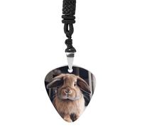Rabbit on Bed Guitar Pick Necklace Exquisite Cool Pendant Necklaces Titanium Steel Personalized Necklaces Fashion Guitar Pick Holder Necklace Unisex Unique Gifts
