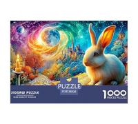 Rabbit on Open Book, Cosmic Sky & Castle 1000-Piece Jigsaw Puzzle Cute Rabbit for Adults & Kids Age 12+ - Challenging & Brainteasing Game 38x26cm/1000pcs