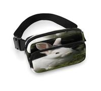 Rabbit on The Grass Fanny Pack Belt Bag with Adjustable Strap Fashion Waist Bag for Outdoor Sports Hiking, white, 20x13cm, Full Printed Waist Bag