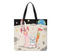 Rabbit on The Moon Square PU Leather Tote Bag | Sturdy Faux Leather Top Handle Carryall, Multi-Purpose Reusable Shoulder Purse for Daily Errands Casual Outdoor Activities