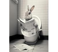 Rabbit on Toilet 3by4 RED136 A5 Poster on Canvas - Borderless Movie Art Cult Film Images Classic Iconic 70s 80s 90s Vintage Retro Home Wall Decor Pictures Printing Modern Artwork Aesthetic Reproducti