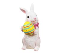 Rabbit Ornament - 17.5x8.5cm | Cute Easter Bunny With Egg Carrot Sculpture | Resin Ornament | Easter Bunny Decoration For Party, Home, Crafts Office & Tabletop Desktop Festive